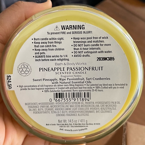 NWT Bath & Body Works 3-Wick Candle PINEAPPLE PASSIONFRUIT - Picture 5 of 5